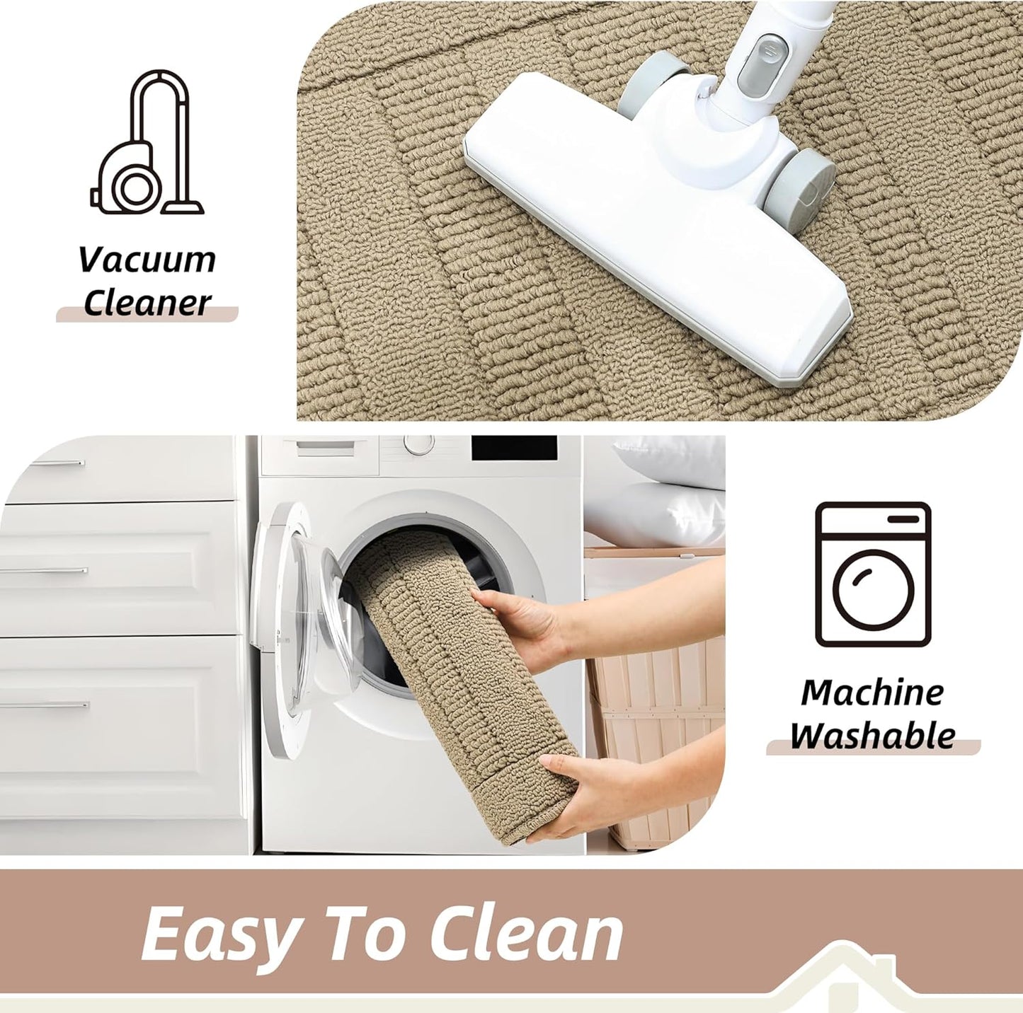 BEQHAUSE 30x18 Inch Kitchen Rug Mat Durable Kitchen Rugs Non-Slip Washable Absorbent Kitchen Mats for Floor Dirt-Resistant Semicircular Kitchen Mat (Beige)