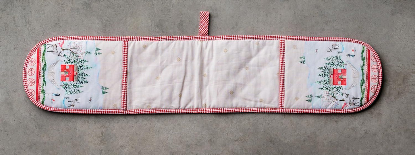 Maison d' Hermine Double Oven Mitts 100% Cotton 7"x35" Double Oven Mitt Heat Resistant BBQ Cooking Gloves with Loop, Baking, Grilling, Home, Kitchen, Handling Hot Pans (Rural Christmas)