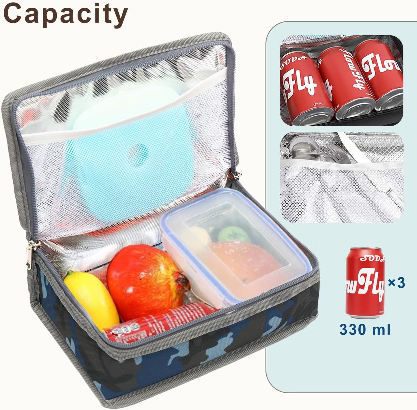 FlowFly Small Insulated Lunch box Portable Soft Bag Mini Cooler Thermal Meal Tote Kit with Handle for Work & School, Camo