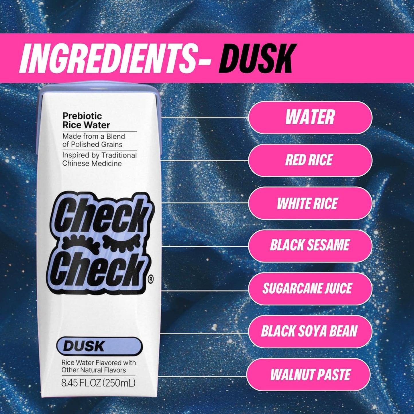 CheckCheck Prebiotic Rice Water, Dawn and Dusk Variety, 12 Pack, 8.45 Fl Oz Bottles (12 Pack, Dusk)