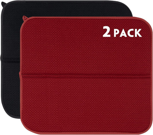 FRESHMINT 2 Pack Dish Drying Mat, 16"x18” Large Dish Drying Mats for Kitchen Counter, Microfiber Absorbent Dish Drying Pad, Dish Drainer Mats for Countertops, Rack, Sink
