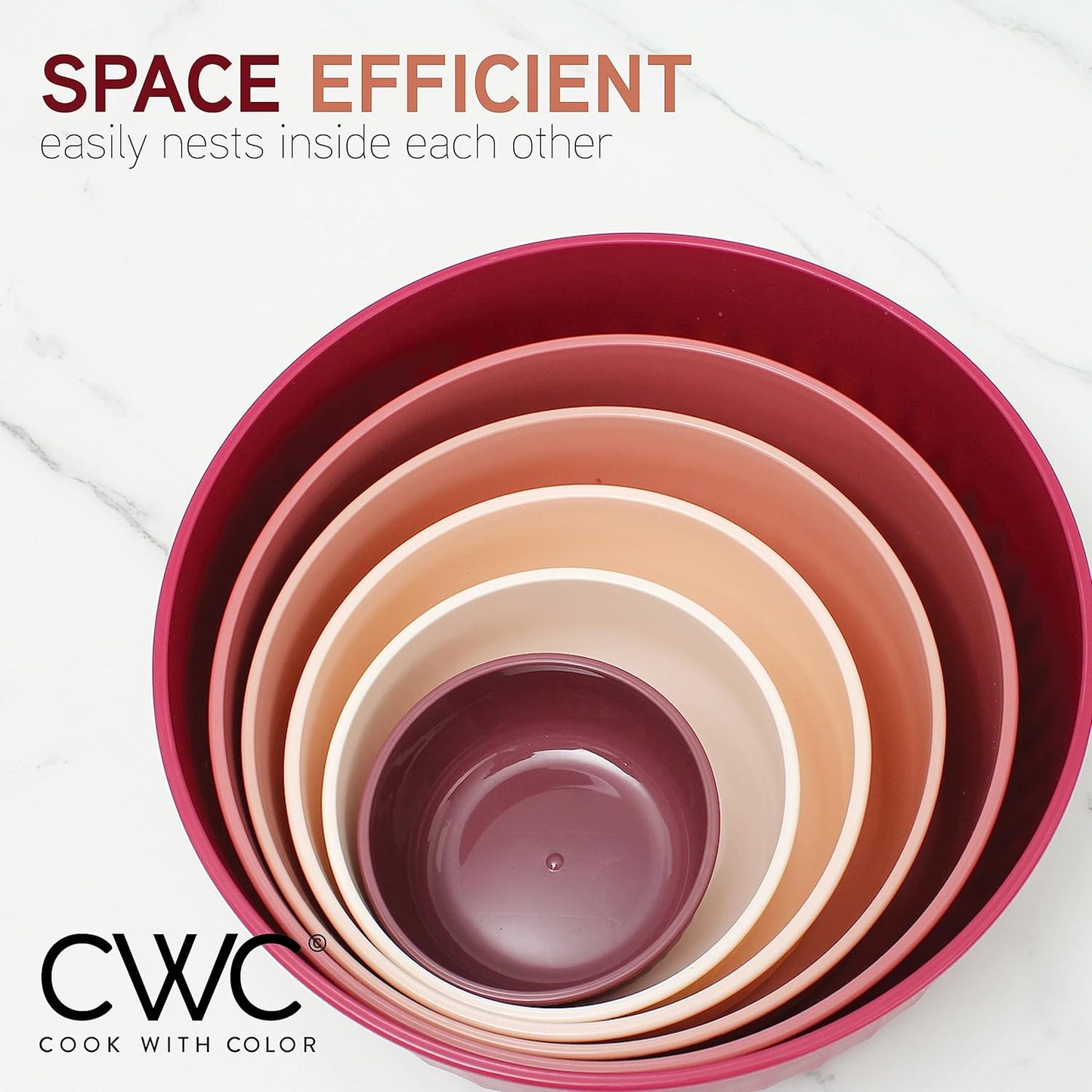 COOK WITH COLOR Prep Bowls with Lids- Wide and Deep Nesting Plastic Small Mixing Bowl Set with Lids, 12 Piece Set - Wide Bowls, Rose