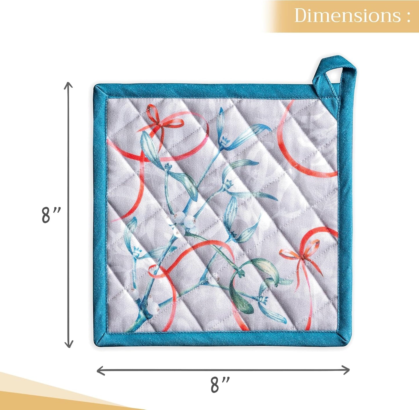 Maison d' Hermine Pot Holders Set 100% Cotton Heat Resistant Potholders 8" x 8" Hot Pads with Loop BBQ, Cooking, Baking, Grilling, Kitchen, Handling Hot Pans (Pack of 1, Enora)