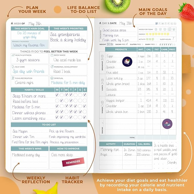 Clever Fox Wellness Planner - Weekly & Daily Health and Wellness Log, Food Journal & Meal Planner Diary for Calorie Counting, Notebook for Medical Condition Tracking – Pocket size (Amber Yellow)