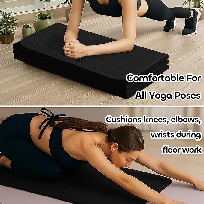 Foldable Yoga Mat 12mm Extra Thick Joint Protection,Portable Design for Travel/Pilates/Board/Camping,Environmental Sports Mat Non-Slip Gym Mat,Odorless POE Material