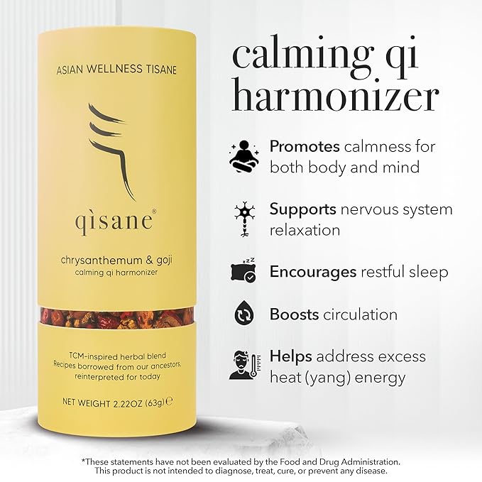 qìsane Chrysanthemum Tea Bags with Organic Dried Goji Berries - Dried Chrysanthemum Flowers, Dried Longan Fruit & Jujube Dates - Herbal Tea to Support Calmness & Well-Being - 10 sachets (~30 cups)