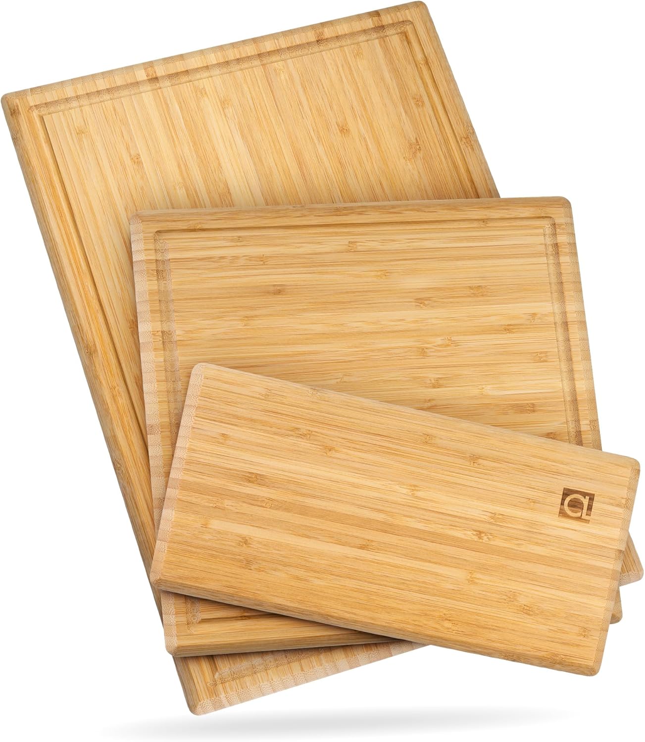 Chorus Bamboo Cutting Board Set with Juice Groove (Set of 3) - Luxury Organic Wood Chopping Board for Kitchen, Wooden Cutting Board for Meat (Butcher Block), Vegetables, Cheese