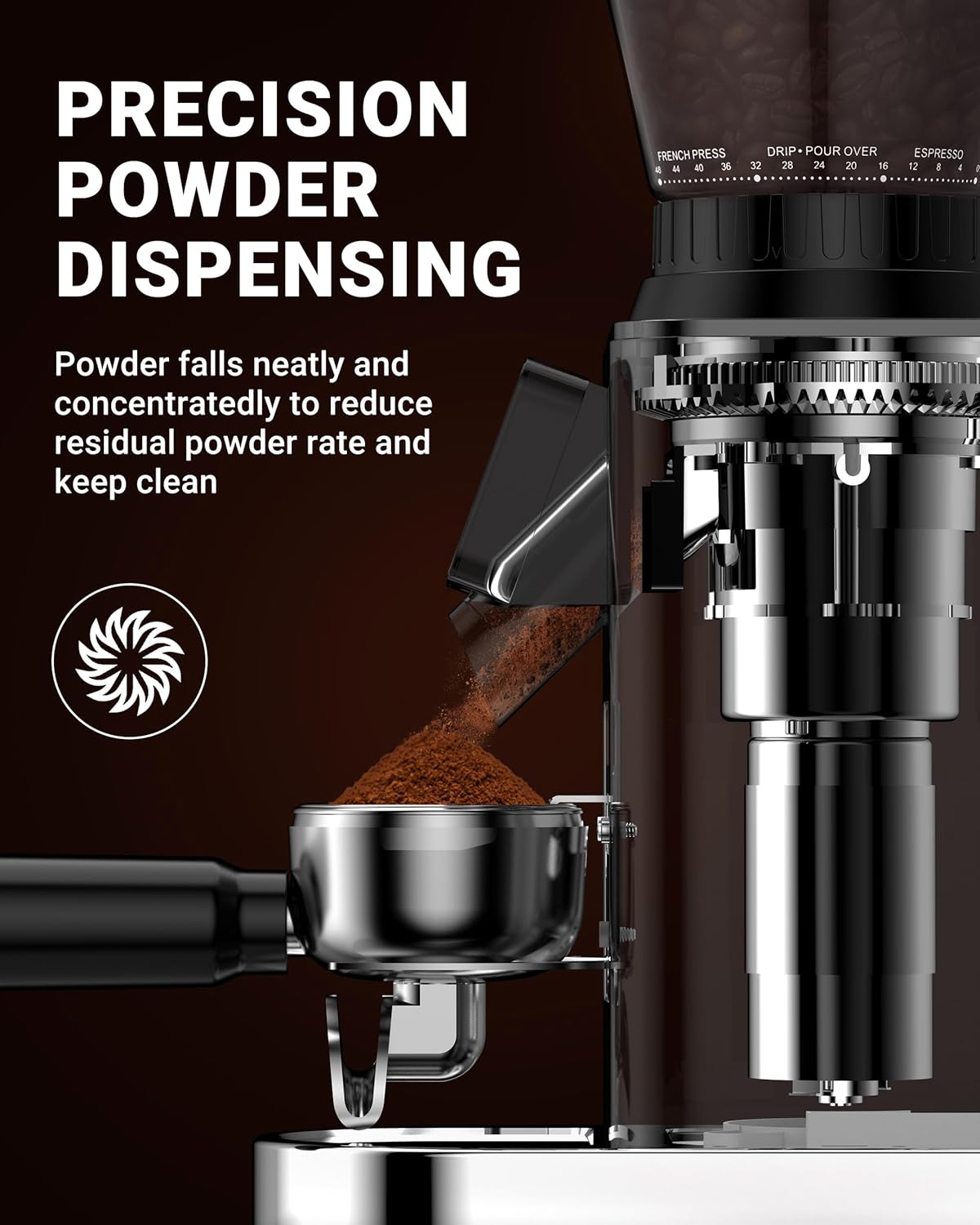 AMZCHEF Coffee Grinder, Coffee Bean Grinder for Home Use with Precise Grinding, LED Control Panel, Detachable Funnel Stand, Anti-static Design, 45 Grind Settings, Silver