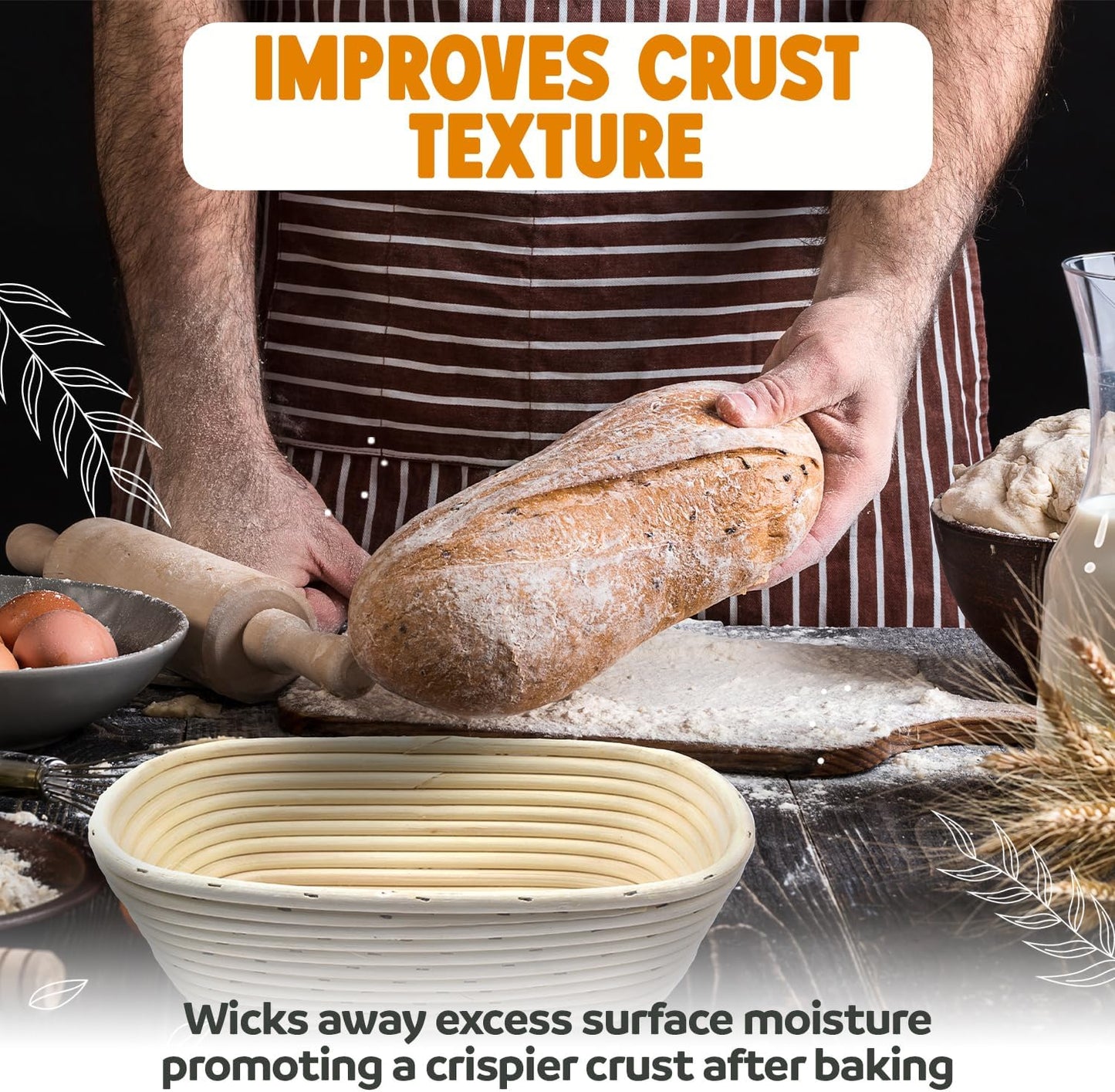 Banneton Bread Proofing Basket Sourdough Proofing Basket for Beginners & Professional Bakers, Handwoven Rattan Cane Bread Maker for Artisan Breads, 8.5 x 3 Inch, 1-Pound Round Brotform