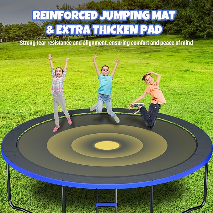 Trampoline 8FT 10FT 12FT 14FT 16FT, Outdoor Trampolines for Kids and Adults, Recreational Trampoline with Enclosure Net & Ladder, Round Trampoline ASTM Approved, 400/450LBS Weight Capacity