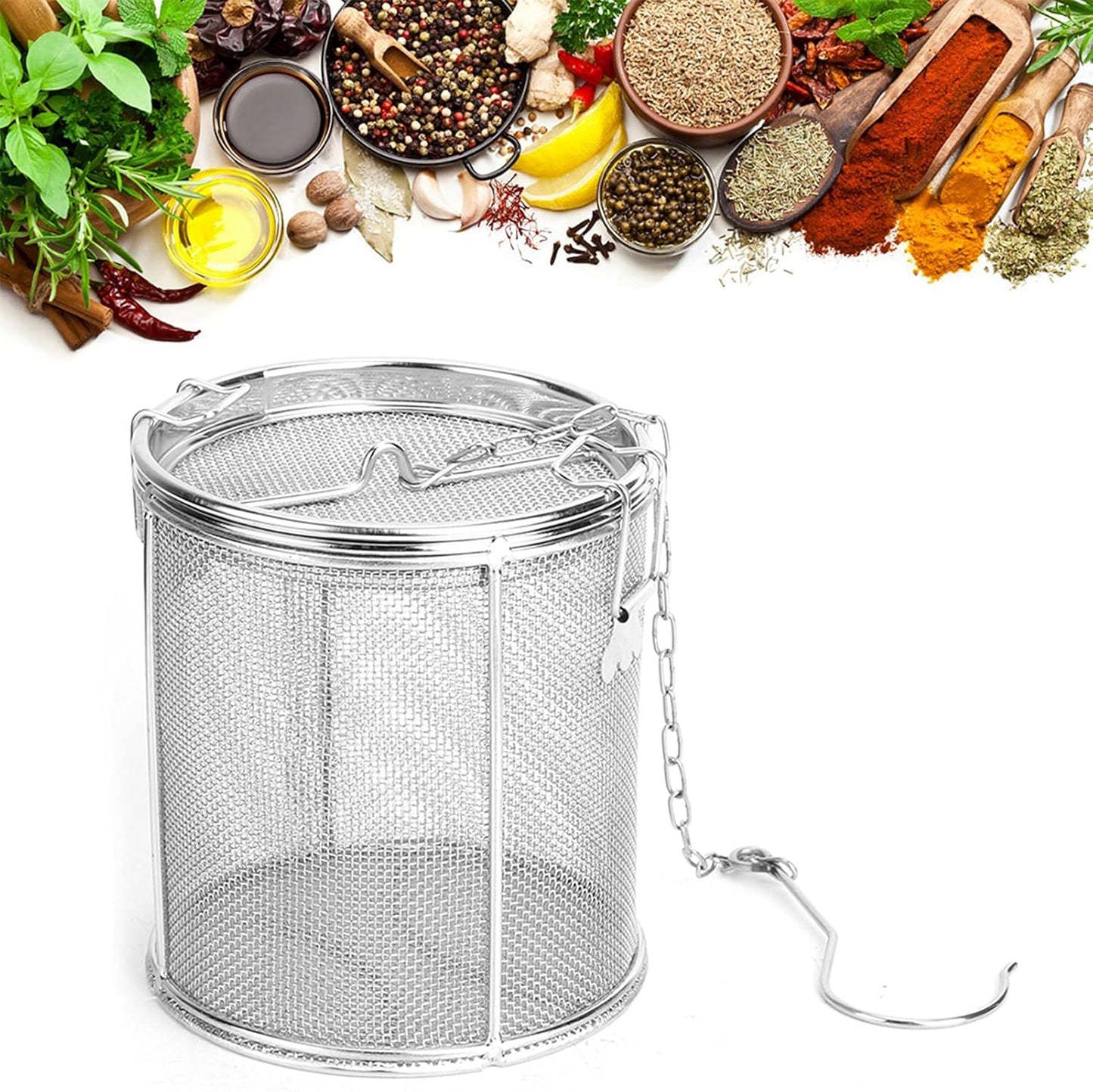 AUNMAS Stainless Steel Tea Ball Strainer and Spice Filter, 4.7 Inch Infusion Basket for Loose Leaf Tea, Soup Seasonings, Broth with Hook,12 x 13cm