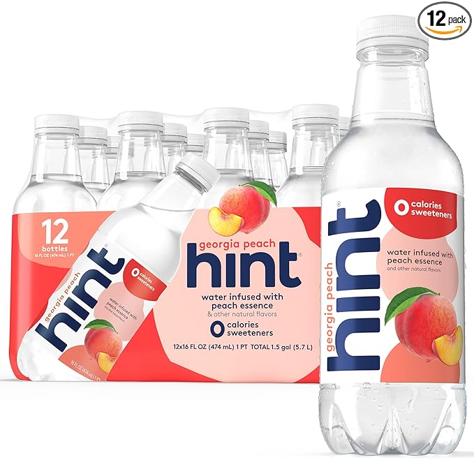 Hint Fruit-Infused Bottled Water, Georgia Peach - Sugar Free Flavored Water with Zero Calories, Naturally Flavored, and No Artificial Sweeteners - 16 Fl Oz (Pack of 12)