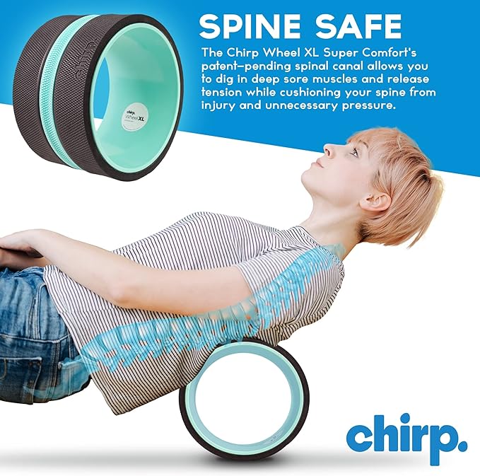 Chirp Wheel XL - Super Comfort Back Massage Roller - Wider Back Stretcher & Cracking Device, Plush Cushion, Enhanced Stability, Spinal Protection, Point Pressure | High Density Foam, Up to 500 lbs