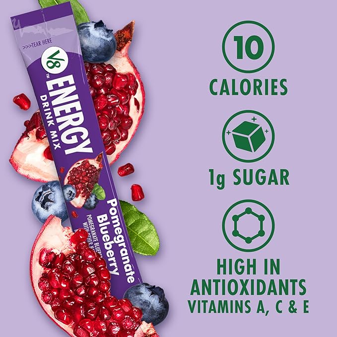 V8 Energy Pomegranate Blueberry Energy Drink Powder, .10 oz Packet (10 Count)