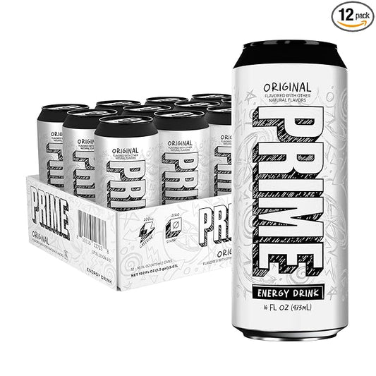 PRIME Energy ORIGINAL, Zero Sugar Energy Drink, 200mg Caffeine and 300mg of Electrolytes for Hydration, Vegan, Gluten Free,16 Fluid Ounce, 12 Pack