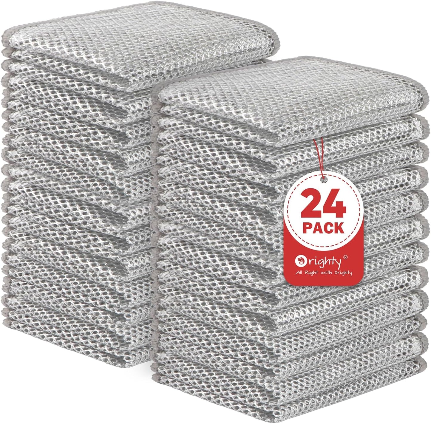Orighty 24 Pcs Multipurpose Wire Dishwashing Rag, Non-Scratch Wire Dish Cleaning Cloths for Wet and Dry, Reusable Steel Scrubber for Kitchen, Powerful Dishcloth Rag for Cookware, Dish, Stove-7"x8"