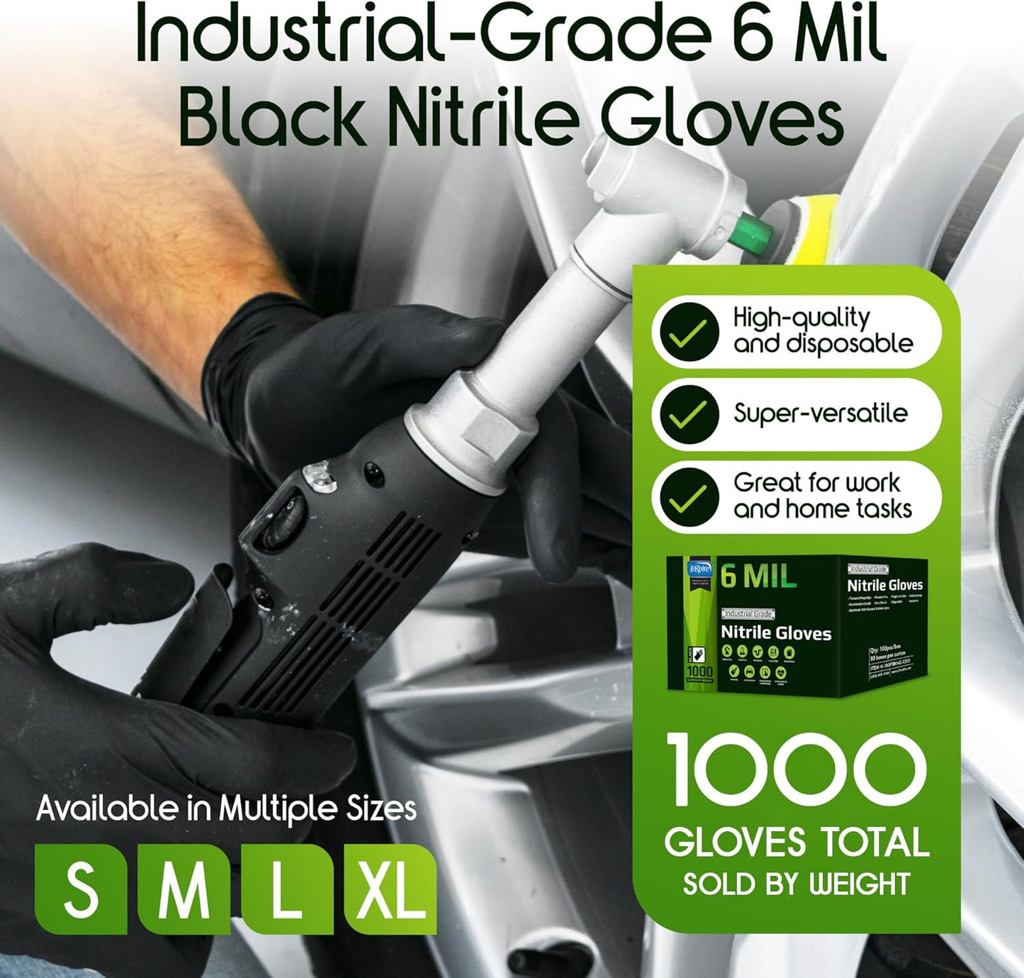 Inspire Black Nitrile Gloves HEAVY DUTY 6 Mil Nitrile Chemical Resistant Medical Cooking Cleaning Disposable Black Gloves