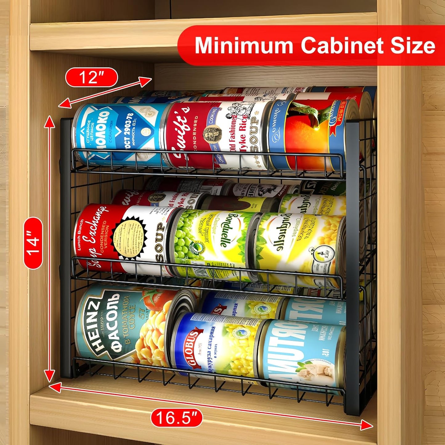 3 Tier Stackable Can Rack Organizer for Pantry, Adjustable Can Holder for Various Ounce of Canned Food Soup Goods Soda Drink, Rolling Tiered Can Dispenser for Kitchen Cupboard Cabinet, 2 Pack