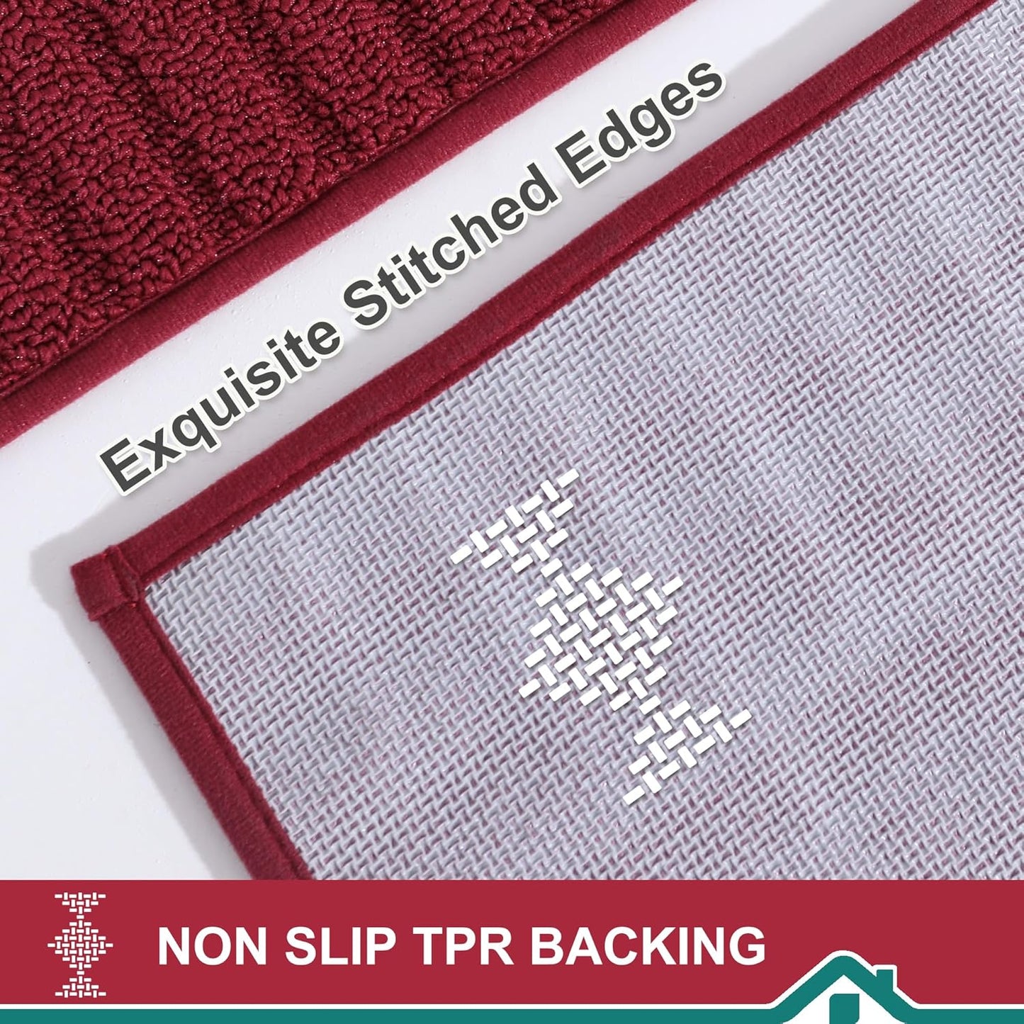 BEQHAUSE-Non-Slip-Kitchen-Mats-for-Floor [2PCS],Kitchen Mats,Machine Washable Burgundy Red Kitchen Rugs,Polypropylene Kitchen Floor Mat with TPR Backing 24x35inch/24x60inch