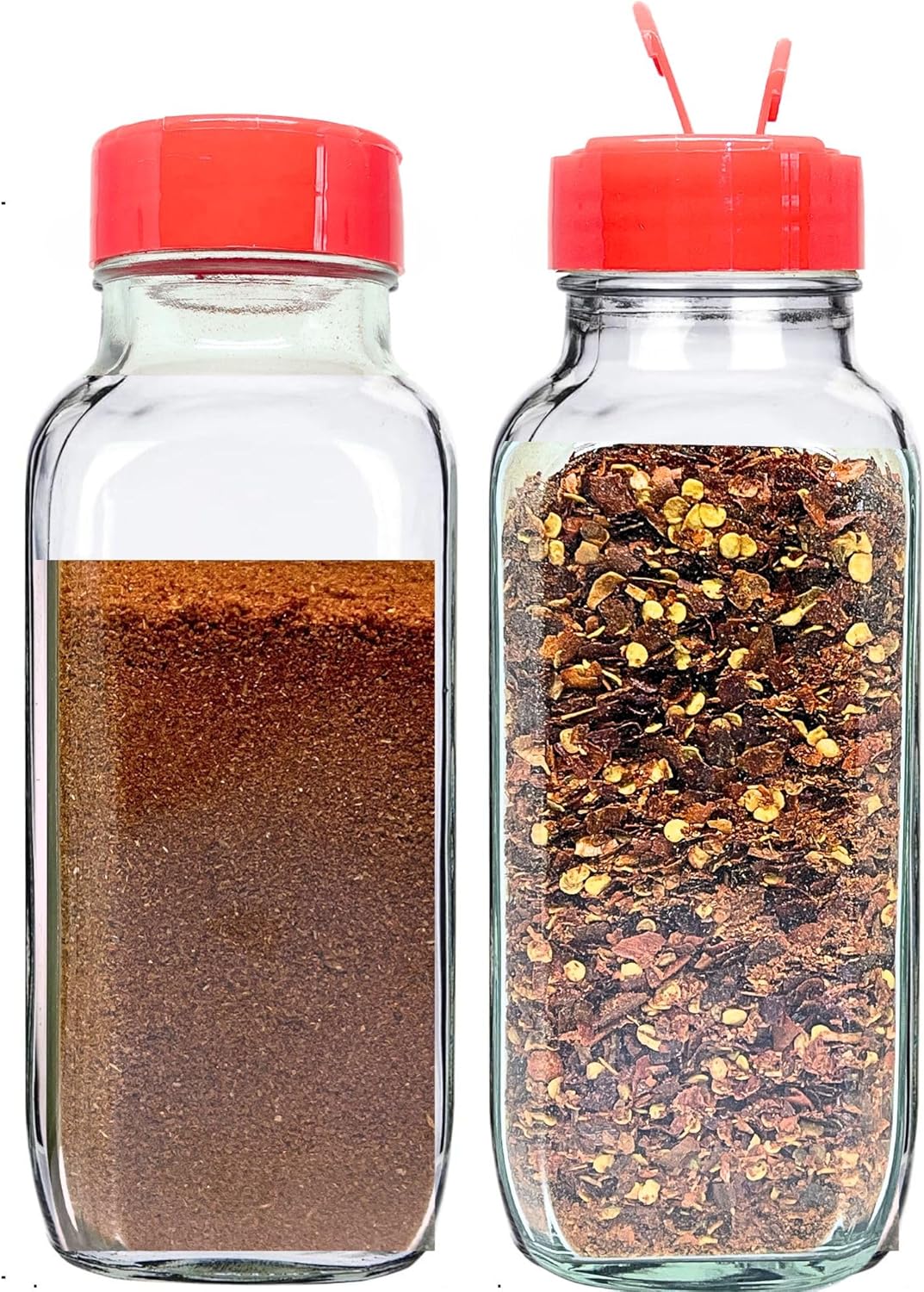 JARMING COLLECTIONS Glass Spice Jars with Shaker Lids - Spice Jars 16 oz for Food Storage, Spice Containers for Kitchen Organization, Organizing Bottles for Spices (French Square Red - 2pack)