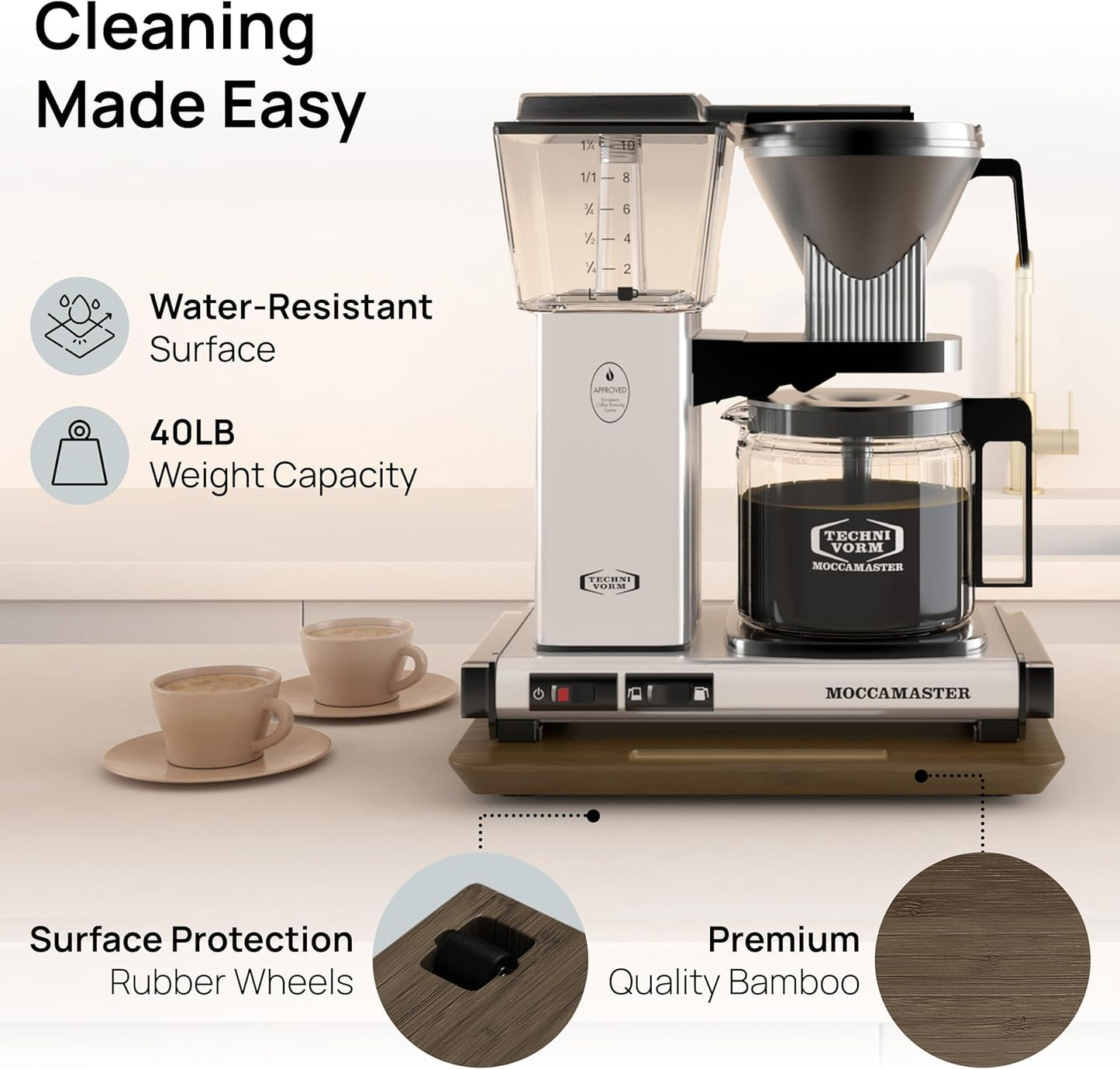 Ibyx Elegant Sliding Tray for Your Coffee Maker & Heavy Kitchen Appliances - Sturdy, Slides Easily from Under The Cabinet (Brown, 13”W x 10.5”D)