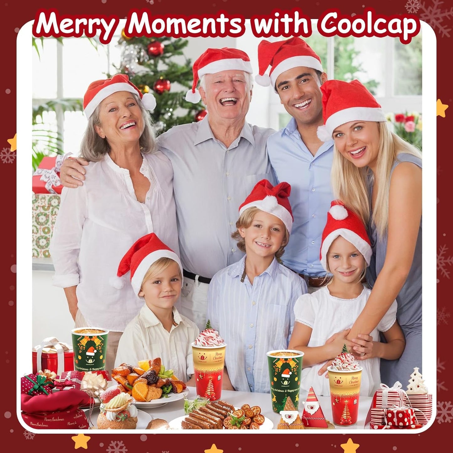 Christmas Coffee Cups, 50 Pack Party Decor, To Go Paper Hot Cups for Chocolate, Cocoa, Coffee (Red, 16 Ounce)