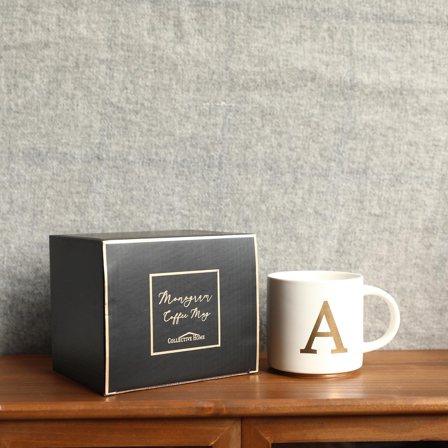 COLLECTIVE HOME - Monogram Ceramic Mugs, 15 oz Golden Initial Coffee Cups, Elegant Alphabet Tea Mugs, Elegant Personalized Mug with Gift Box, Unique Mug with Double Side Capital Letter (A)