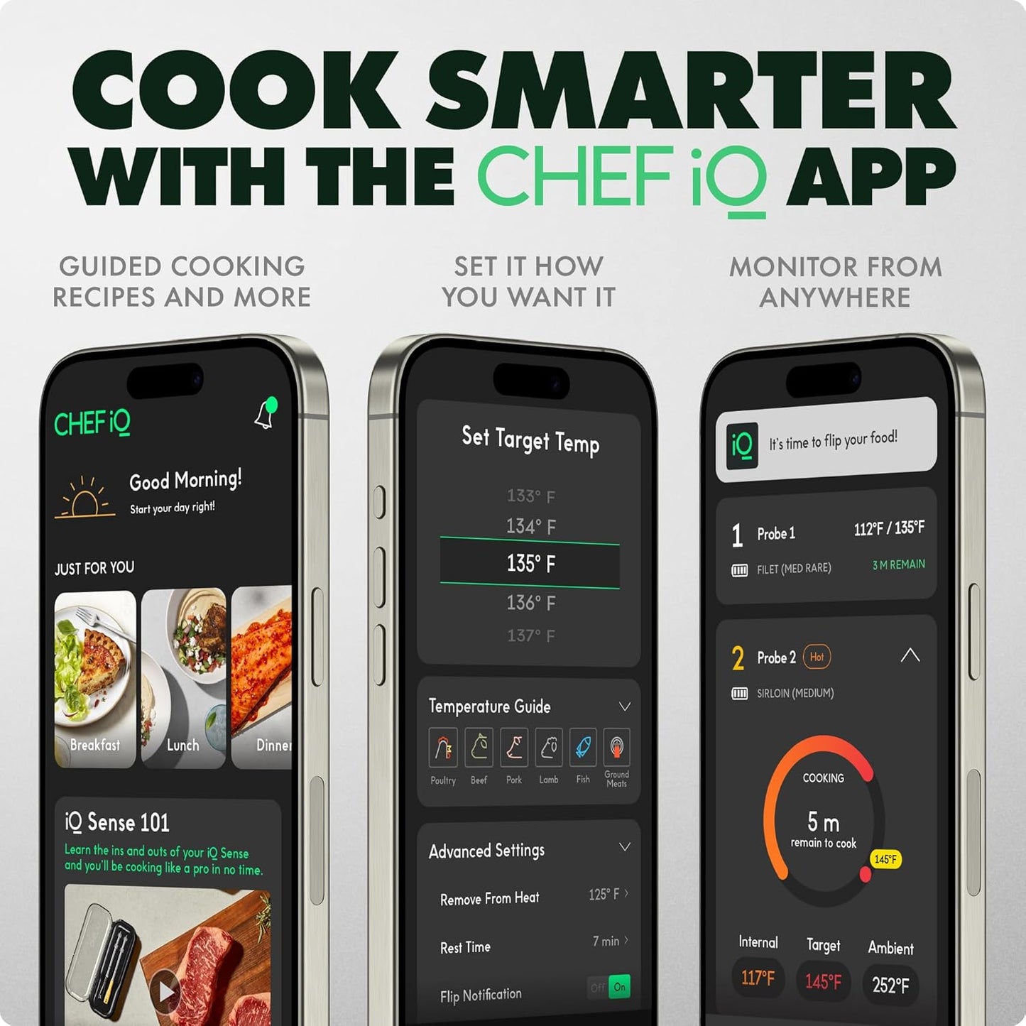 CHEF iQ Sense [2025 Model] | Smart Wireless Meat Thermometer | 3 Ultra-Thin Probes | WiFi Unlimited Range | 1000°F Heat Safe | 5 Sensors | BBQ, Grill, Oven, Smoker, Air Fryer | Gen3
