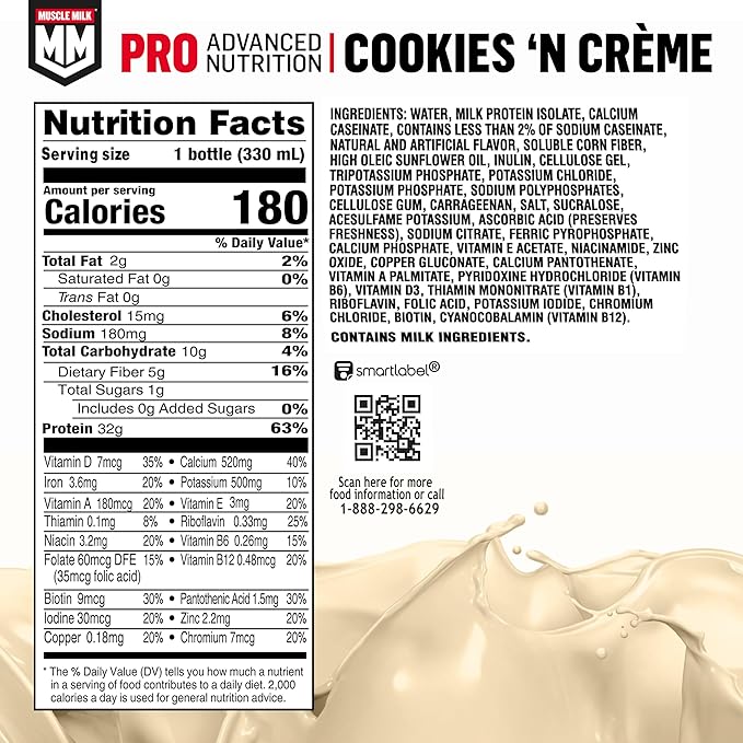Muscle Milk Pro Series Shake, Cookies 'n Creme, 11.16 Fl Oz Bottles (Pack of 12)