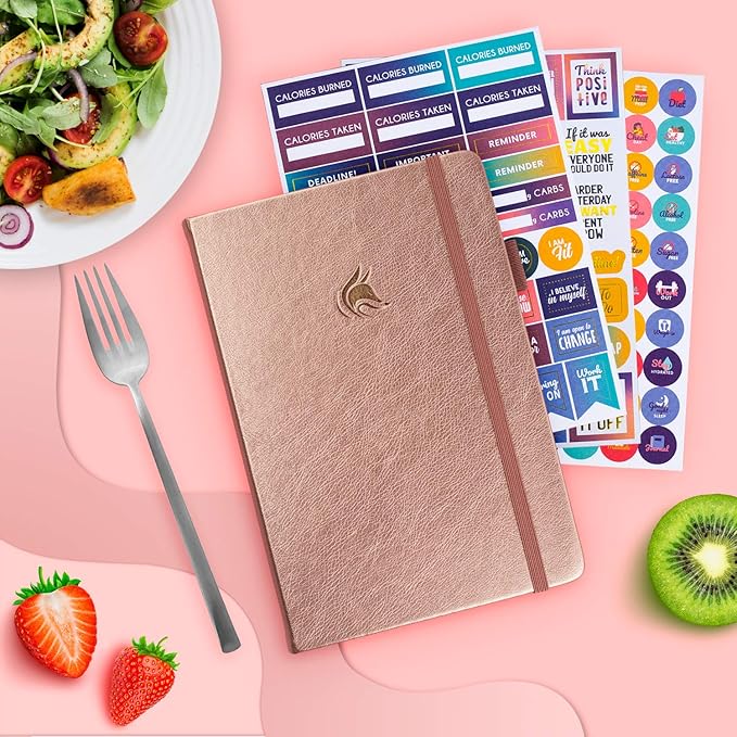 Clever Fox Wellness Planner - Weekly & Daily Health and Wellness Log, Food Journal & Meal Planner Diary for Calorie Counting, Notebook for Medical Condition Tracking, A5-Sized - Rose Gold