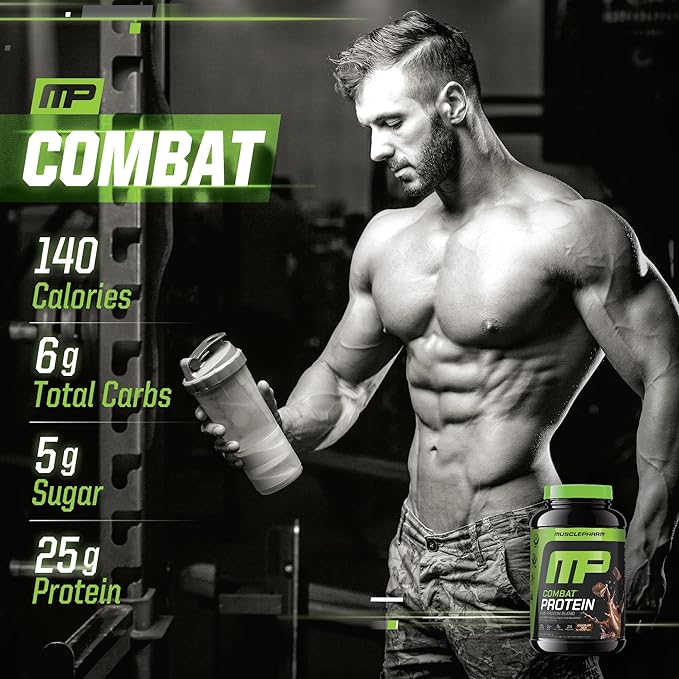 MusclePharm Combat Protein Powder, Chocolate Milk Flavor, Fuels Muscles for Productive Workouts, 5 Protein Sources Including Whey Protein Isolate & Egg Albumin, Gluten Free, 2 lb, 24 Servings