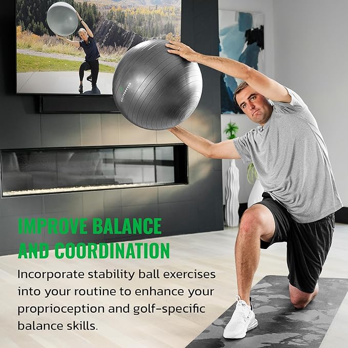 GolfForever Stability Ball Proven by Golfer Scottie Scheffler | Golf Training Exercise Ball | Premium Golf Training Workout Ball to Build Swing Speed, Improve Balance & Strengthen Core | 65cm | Grey