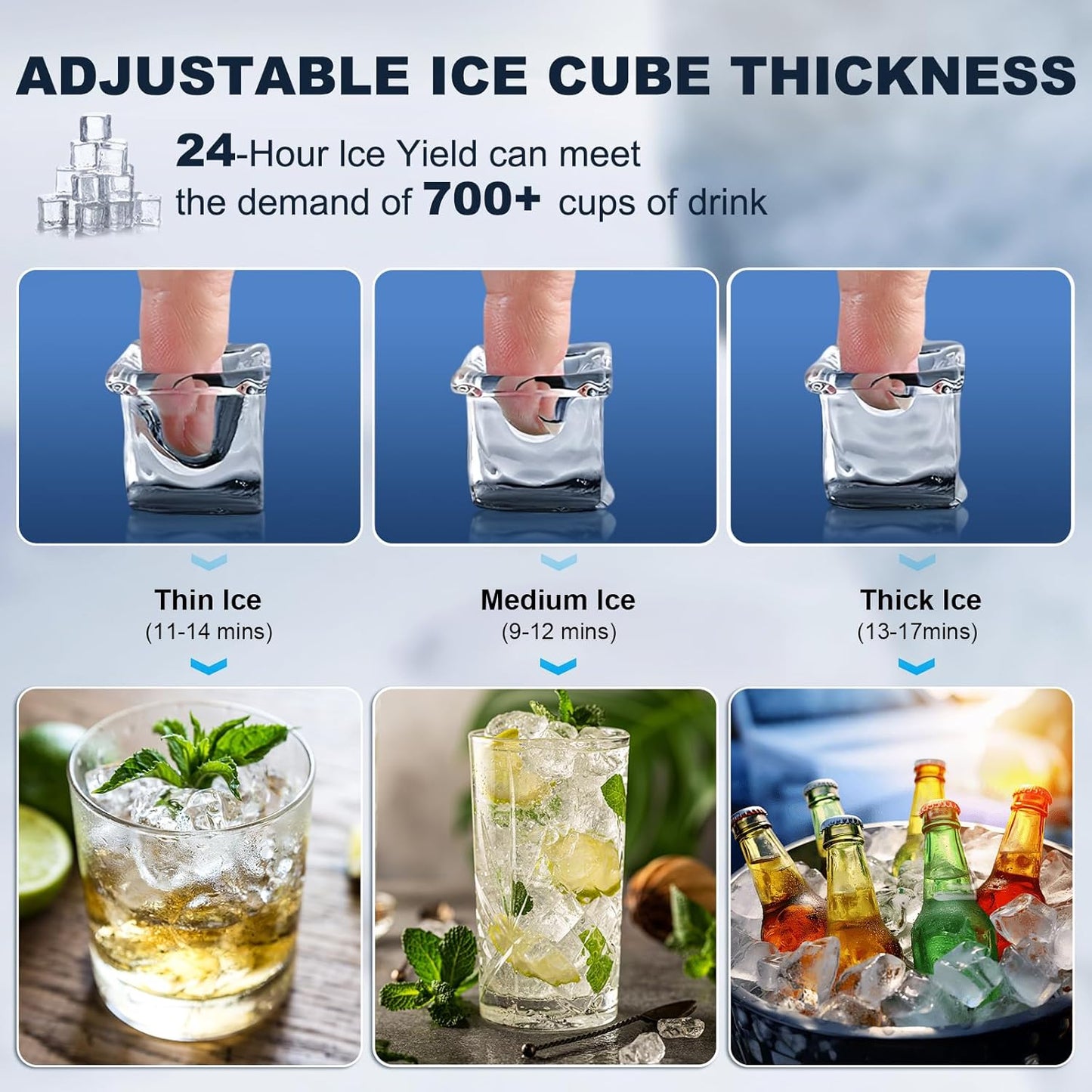 Commercial Ice Maker Machine, 160 lbs/24H with 50 lbs Storage Bin, Dual Water Inlet Options, Under Counter Freestanding Ice Maker for Home, Bar, Support 5-Gallon Bottle Water & Tap Water