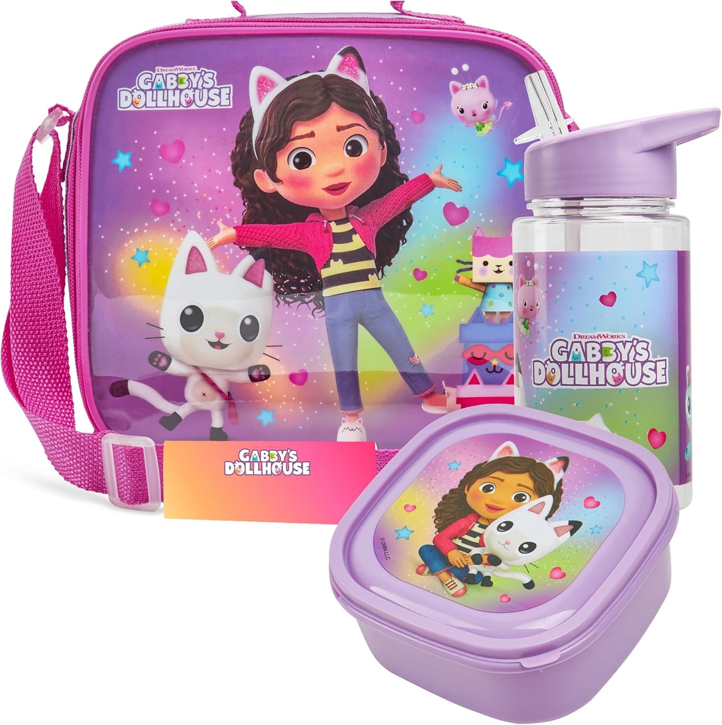 Get Trend Gabby's Dollhouse Kids Lunch Bag Set 3 Pc with Leak Proof Water Bottle and Small Lunch Box Insulated for School Daycare Travel (Gabby’s Dollhouse)