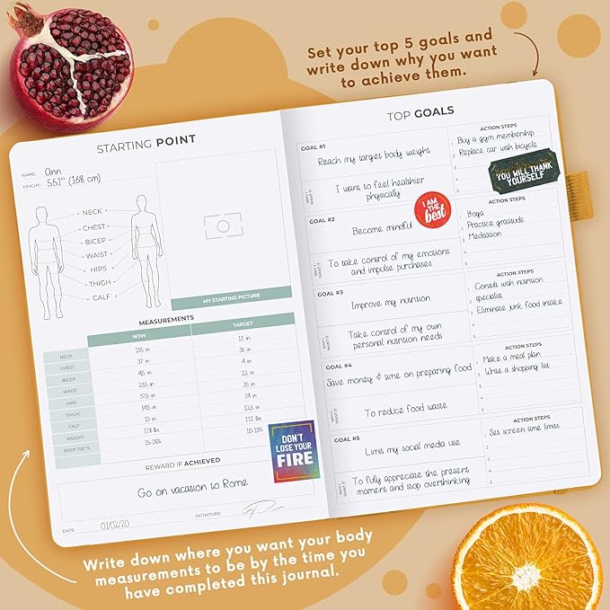 Clever Fox Wellness Planner - Weekly & Daily Health and Wellness Log, Food Journal & Meal Planner Diary for Calorie Counting, Notebook for Medical Condition Tracking, A5-Sized - Amber Yellow