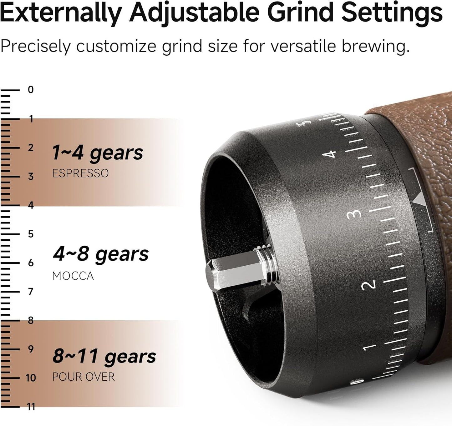 HiBREW G4B Manual Coffee Grinder with External Adjustable Dial - Aluminum Conical Burr Mill, Numerical Settings & Travel Case, Coarse to Fine Grind for Espresso Pour Over Moka Pots. 22g Capacity