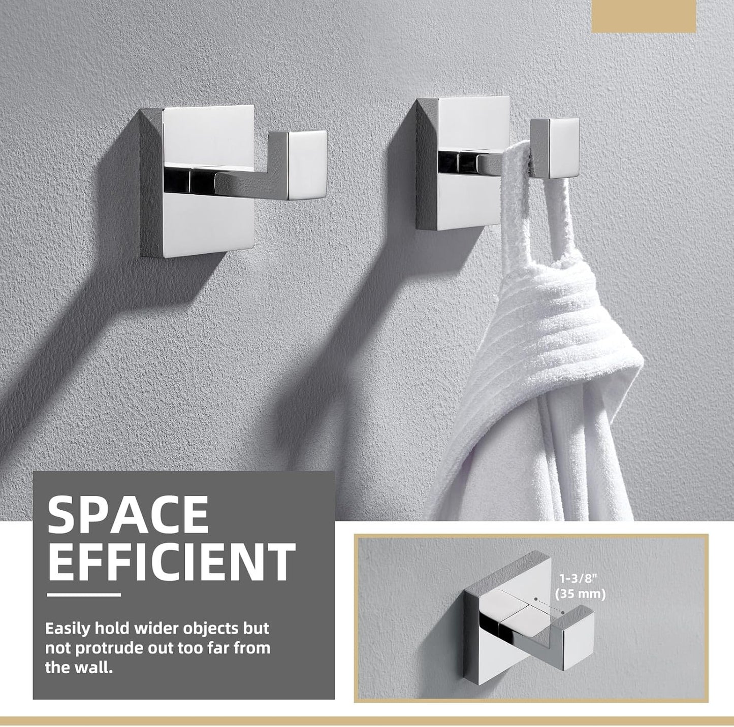 Angle Simple Towel Hooks, SUS 304 Stainless Steel Bathroom Towel Hooks, Wall Robe Coat Hanger, Polished Chrome, 2 Pack