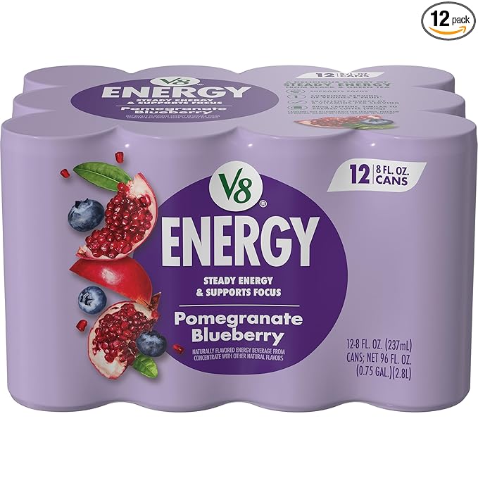 V8 Energy Pomegranate Blueberry Energy Drink, 8 fl oz Can (12 Pack)