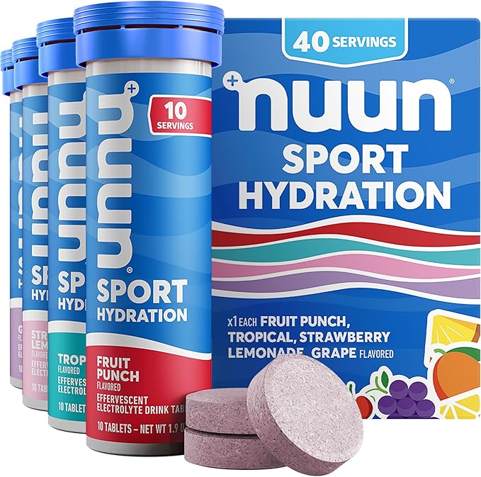 Nuun Sport Electrolyte Tablets with Magnesium, Calcium, Potassium, Chloride & Sodium, Gluten Free & Vegan, Mixed Flavors, 4 Pack (40 Servings Total)