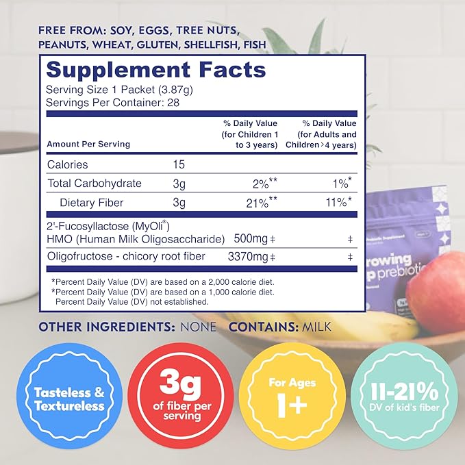 Begin Health Growing Up Prebiotics for Kids 28-Packs | Prebiotic Soluble Powder Stool Softeners and Digestive Gut Health Supplement | Ideal to Mix with Kids Daily Beverages and Soft Foods - Unflavored