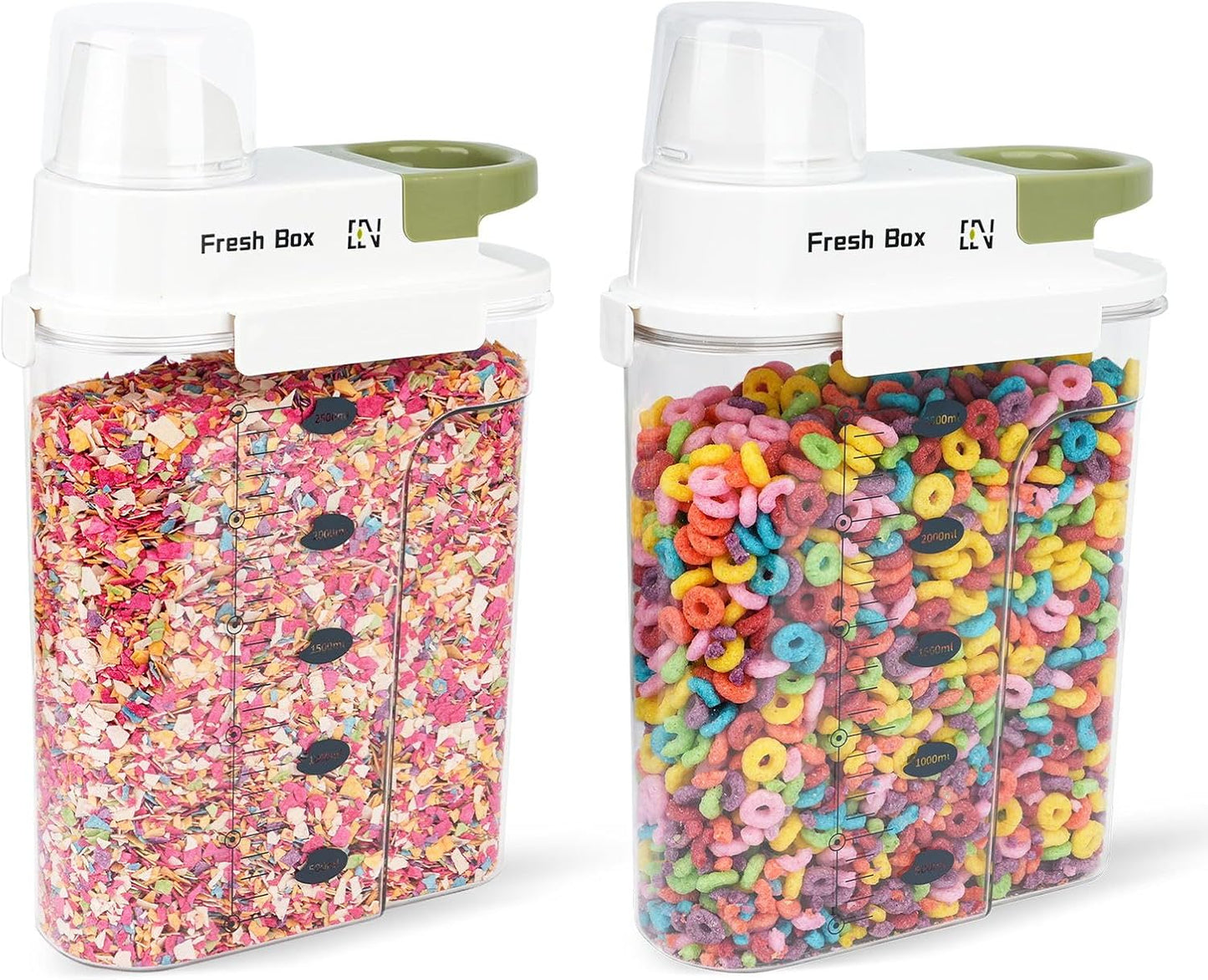 Cereal Storage Container 2Pack,85oz/2.5L Airtight Food Storage Containers With Lids,Organizers Storage With Measuring Cup for Beans,Sugar,Rice,Nuts,Snacks,Pet Food,Candy