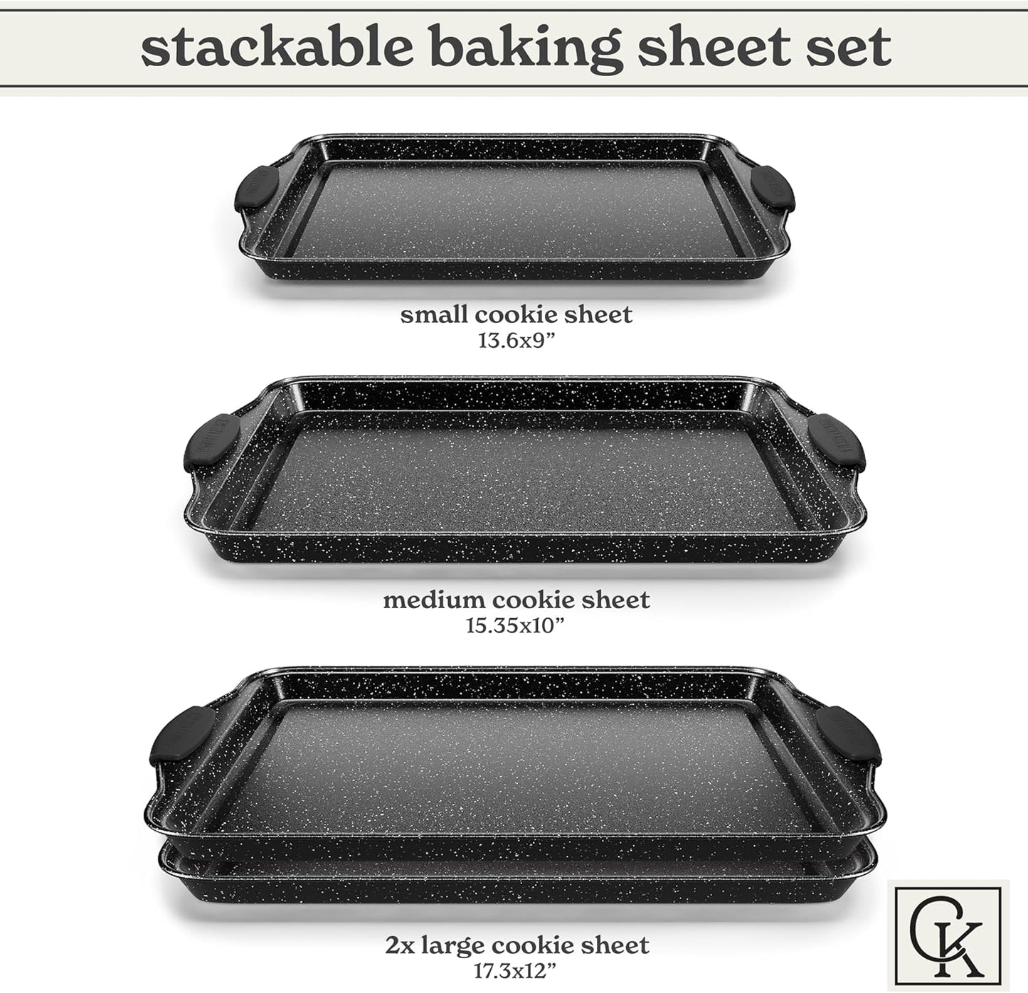 Country Kitchen Nonstick Stackable Bakeware Set - Heavy Duty, Durable, Easy Release Baking Set, Black, 4 Pcs