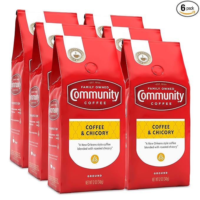 Community Coffee and Chicory, 72 Ounces Ground Coffee, Medium Dark Roast, 12 Ounce Bag (Pack of 6)