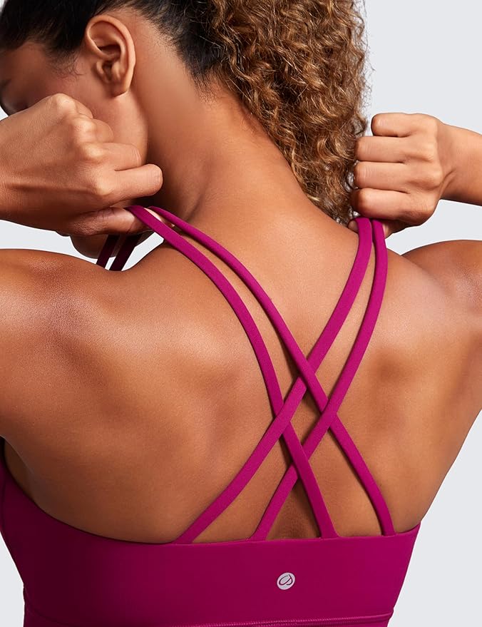 CRZ YOGA Softness Mold Womens Butterluxe Strappy Longline Sports Bra - Double Spaghetti Strap Workout Yoga Crop Top Athletic