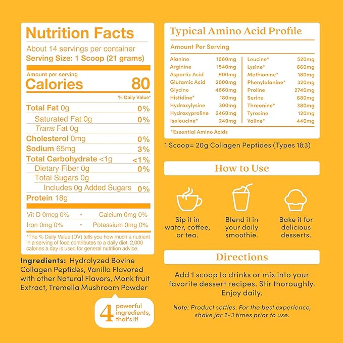 Further Food Vanilla Collagen Peptides Powder, Grass-Fed Pasture-Raised Hydrolyzed Type 1 & 3 Protein, Gut Health + Joint, Hair, Skin, Nails, Paleo Keto Sugar-Free 10.37 oz