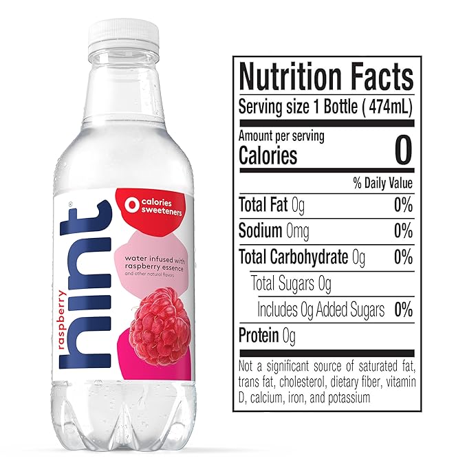 Hint Fruit-Infused Bottled Water, Raspberry - Sugar Free Flavored Water with Zero Calories, Naturally Flavored, and No Artificial Sweeteners - 16 Fl Oz (Pack of 12)