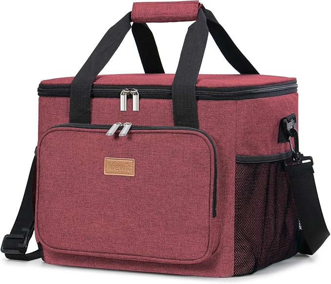 Lifewit Large Lunch Bag Insulated Lunch Box Soft Cooler Cooling Tote for Adult Men Women, Burgundy 40-Can (24L)