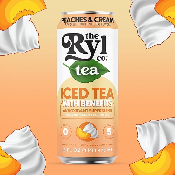 Ryl Iced Tea, Peaches & Cream Tea, Antioxidant Superblend, Zero Sugar, Low Carb, Zero Calorie Iced Tea, 16.0 Fl Oz (12-Pack)