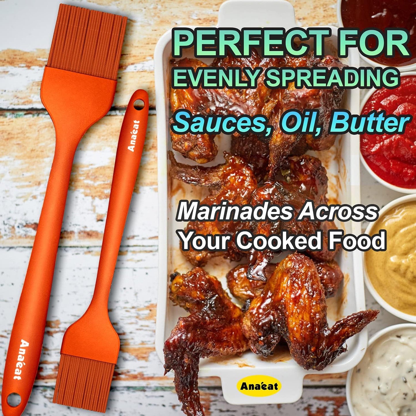Anaeat Silicone Basting Pastry Brush- 2 Pack Heat Resistant Brushes with Soft Bristles, Hygienic Seamless Design, Marinade Brush Great in Baking for Spreading Oil Butter Sauce BBQ Grill (Orange)
