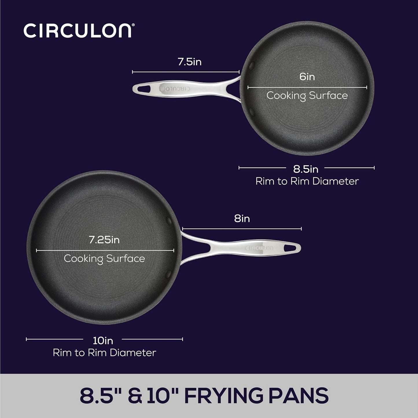 Circulon C1 Series Clad Stainless Steel with ScratchDefense Technology Cookware Nonstick Induction Frying Pans/Skillets, Metal Utensil Safe, 8.5 Inch and 10 Inch, Polished Stainless Steel